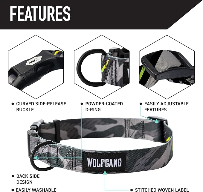 Wolfgang Heavy Duty Martingale Dog Collar with Quick Release Nylon Buckle for Walking & Training, DarkSkies Print, Large