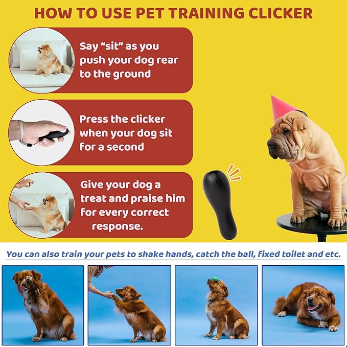 Dog Training Clickers with Wrist Strap, Training Clicker for Pet Like Dog Cat Horse Bird Dolphin Puppy, Big Buttons and Loud Sound (Black)