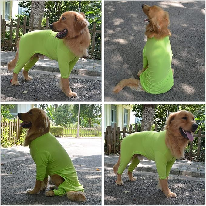 Lovelonglong Four Feet Dog Lightweight Pajamas, Pure Cotton Dog Jumpsuits 4 Legs Dog Onesies T-Shirt Stylish PJS Puppy Costume for Large Medium Small Dogs Green XXXL