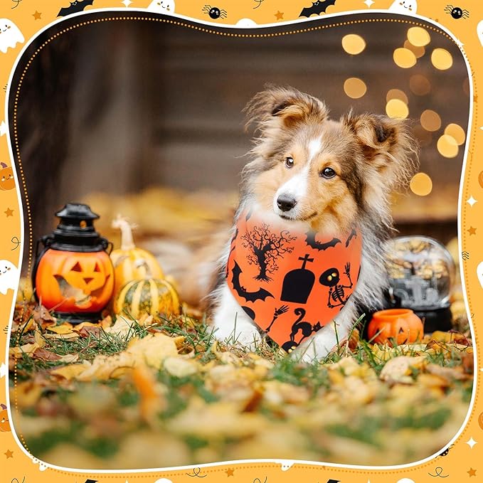 Geyoga 240 Pcs Halloween Dog Bandanas Bulk Thanksgiving Pet Bandanas Adjustable Fall Triangle Dog Grooming Scarf Bibs Kerchief for Small Medium Large Cats Pet Costume A(Halloween)