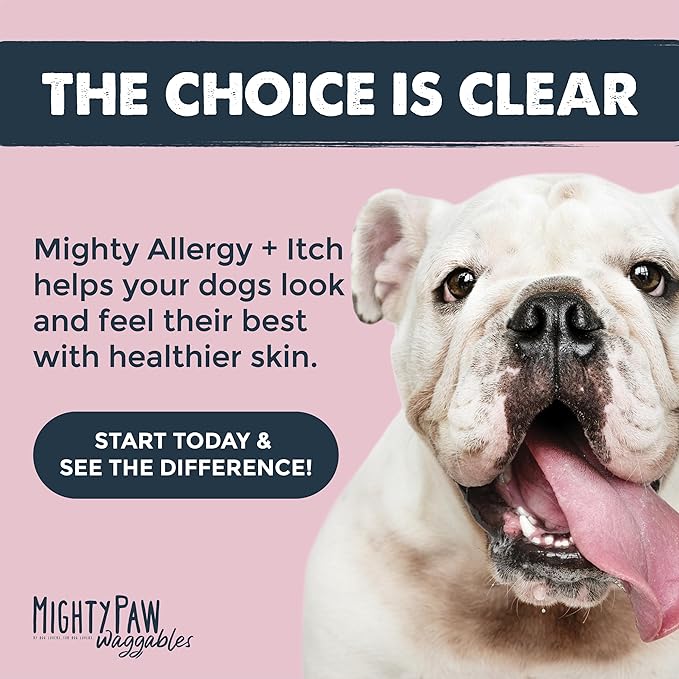 Mighty Paw Waggables Allergy Immune + Itch (Made in The USA) 2 Pack -Dog Chews Anti-Itch for Dogs. Allergy Support Vitamins for Skin and Coat Allergies. Omega 3 & Quercetin for Pets 240 Ct