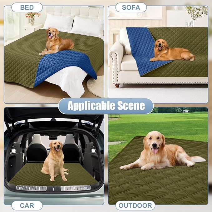 Smiry Waterproof Dog Blanket, Reversible Dog Bed Cover Pet Blanket, Soft Pet Couch Covers for Sofa Washable, Bed Couch Sofa Furniture Protector for Puppy Cat Kids (30"x90", Green/Navy)