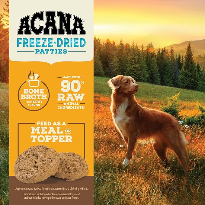 ACANA Grain-Free High Protein Freeze Dried Dog Food & Topper Free-Run Chicken Recipe Patties 14oz Bag
