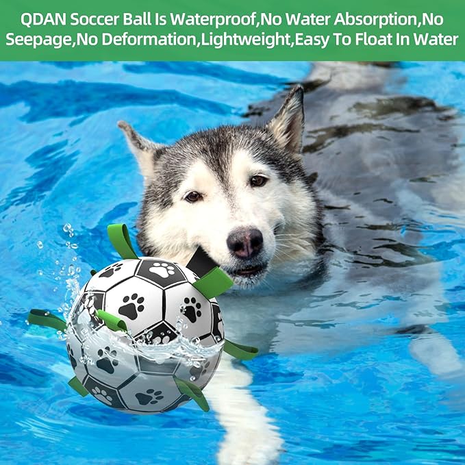 QDAN Dog Toys Extra Large Soccer Ball with Straps, Tug Toy, Water Toy, Durable Dogs Balls World Cup for Large（9 Inch）