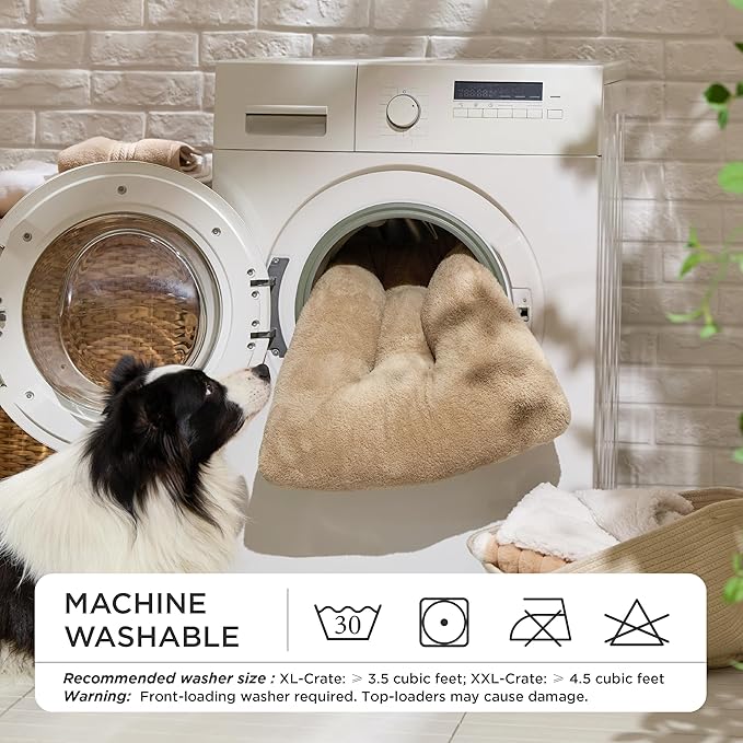 Bedsure Small Dog Bed for Crate Washable, Comfort Fluffy Plush Pillow Bed Crate Pad, Non-Slip and Machine Washable Kennel Pet Sleeping Mat for Puppy/Cat, 24"x17", Brown