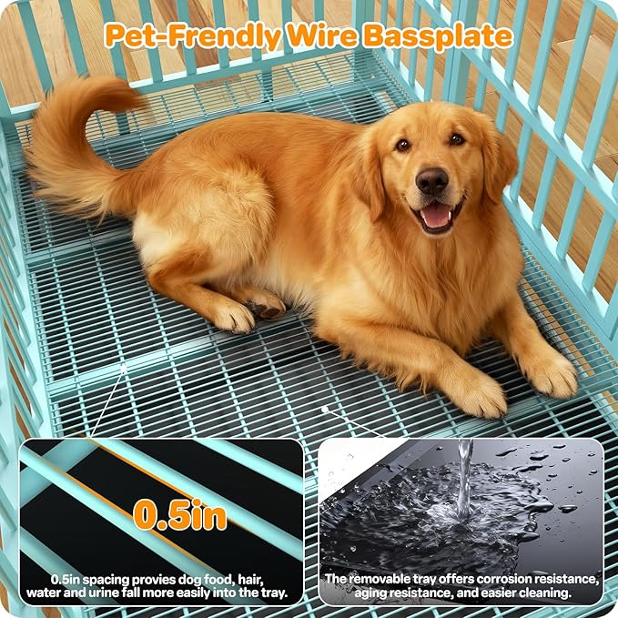 Heavy Duty Indestructible Dog Crate 48 Inch with Removable Tray, Sizes & Colors Optional, Escape Proof Double Door High Anxiety Cage Indoor, Kennel with Wheels for Large Dogs, XL XXL XXL