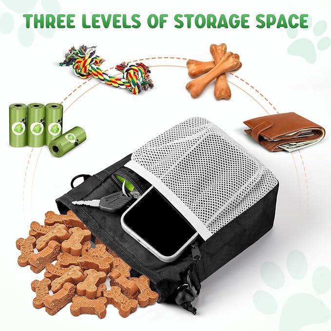 BARKIE Dog Treat Pouch and 2 Pet Training Clickers with Dog Positive Reinforcement Training Booklet (Black)