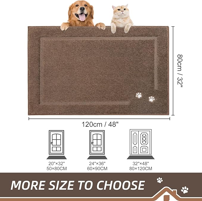 BEQHAUSE Dog Door Mat for Muddy Paws 32"x48" Dirt Trapper Absorbent Doormat Non Slip Entryway Rugs Washable Stain Resistant Welcome Floor Mat Soft Low-Profile for Front Back Door, Brown