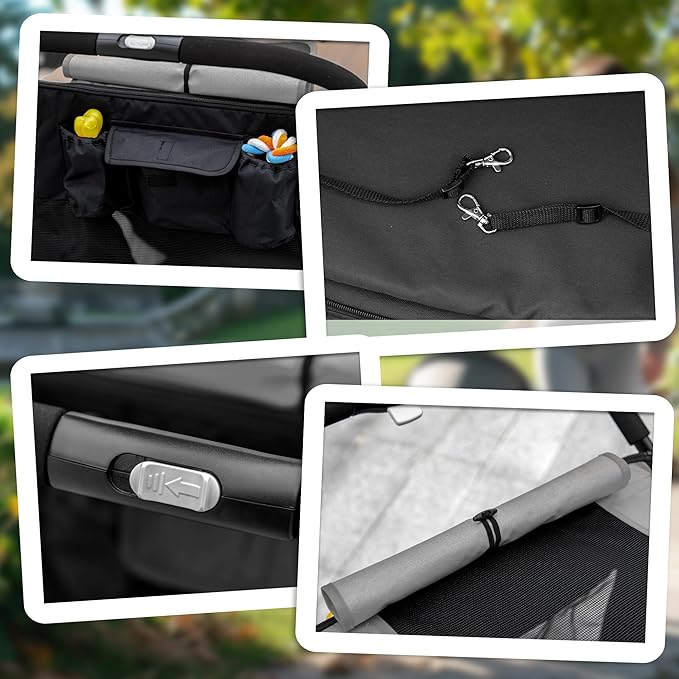 PawHut Dog Stroller for Large Medium Small Dogs up to 66 Lbs. 23.5" in Body Length, One-Click Foldable Pet Cat Stroller with Storage, Shock Absorption Wheels, Mesh Window, Safety Leash, Gray