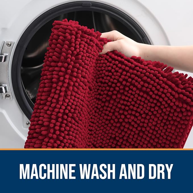 OLANLY Dog Door Mat for Muddy Paws 30x20, Absorbs Moisture and Dirt, Absorbent Non-Slip Washable Doormat, Quick Dry Chenille Mud Mat for Dogs, Entry Indoor Entryway Carpet for Inside Floor, Red