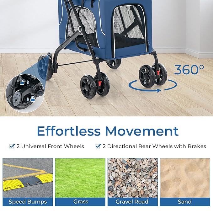 Giantex Double Dog Stroller for 2 Dogs, Detachable Carriers, Safety Belt, 4 Lockable Wheels, Pet Travel Carrier Strolling Cart, Folding Cat Stroller for Small Medium Pets Dogs (Blue)