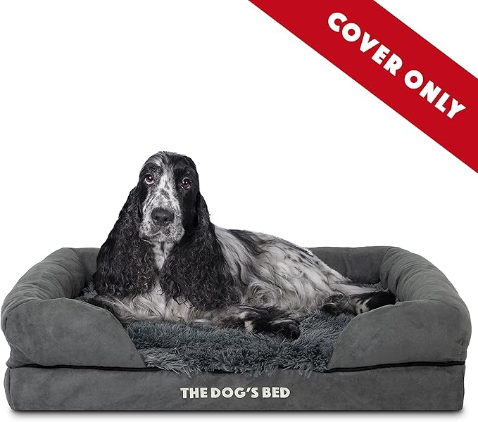 Replacement Outer Cover ONLY (Outer Cover ONLY - NO Bed, NO Waterproof Inner) for The Dog's Bed, Washable Plush Fabric, Medium (Grey Faux Fur)