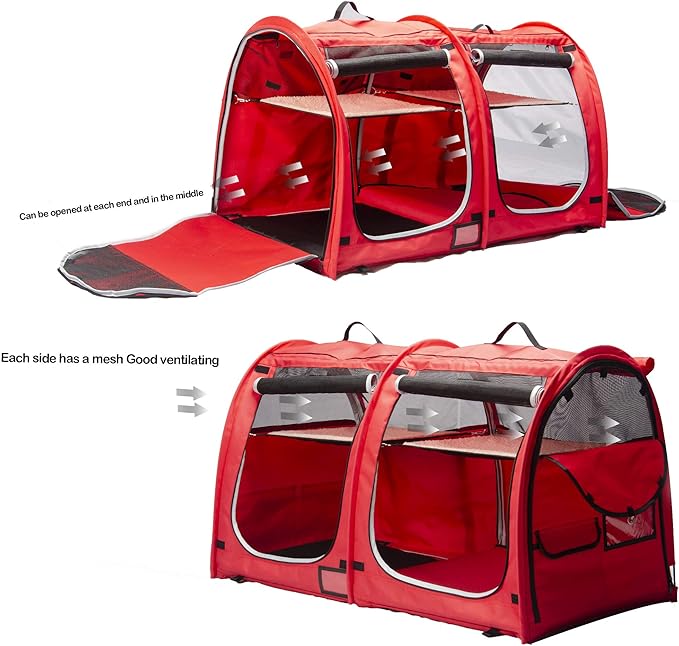 Mispace Portable Twin Compartment Show House Cat Cage/Condo - Easy to Fold & Carry Kennel - Comfy Puppy Home & Dog Travel Crate with Portable Carry Bag/Two Hammocks/Mats and Collapsible Litter Box