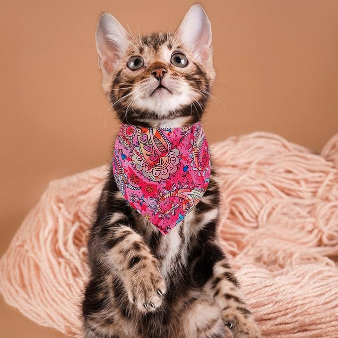 7 PCS Paisley Dog Bandanas for Small Dogs Stitching Edge Dog Bandanas for Print One Side Puppy Doggy Scarves Party Grooming S