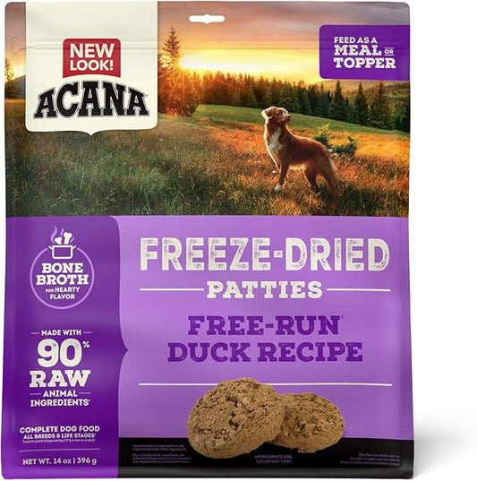 ACANA Grain-Free High Protein Freeze Dried Dog Food & Topper Free-Run Duck Recipe Patties 14oz Bag