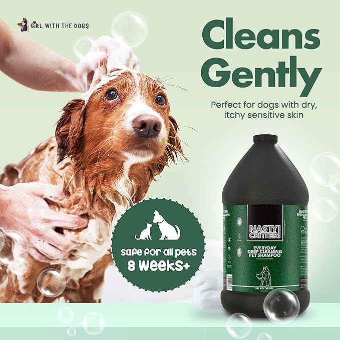 Nasty Critter! by Girl With The Dogs - Made in USA - Everyday Deep Cleaning Dog Shampoo for 8 Weeks and Up, 1 Gal