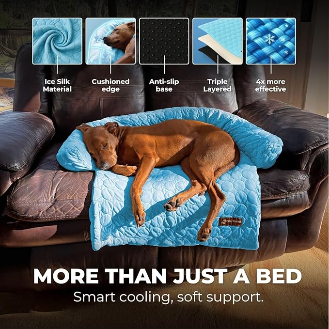 Pelsbarn Cooling Dog Bed - Ice Silk Summer Comfort, Self Cooling, Non-Slip Dog Cover, Durable & Washable, Bed for Medium to Large Dogs 34" x 34", Support Shelter Dogs with Every Purchase (Blue)