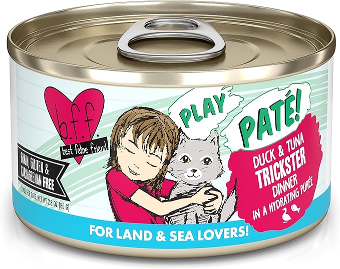 Weruva B.F.F. Play - Best Feline Friend Paté Lovers, Aw Yeah!, Duck & Tuna Trickster with Duck & Tuna, 2.8oz Can (Pack of 12)