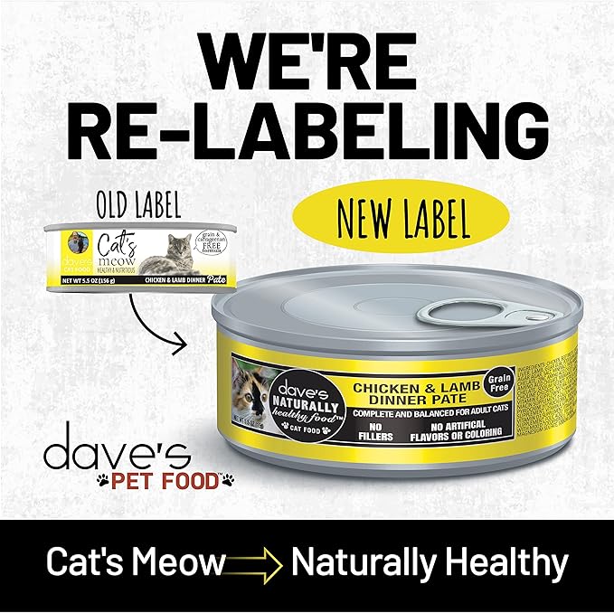 Dave's Pet Food Grain Free Wet Cat Food (Chicken & Lamb Dinner Pate), Made in Canada Naturally Healthy Canned Cat Food, Added Vitamins & Minerals, Wheat & Gluten-Free, 5.5 oz Cans (Case of 24)