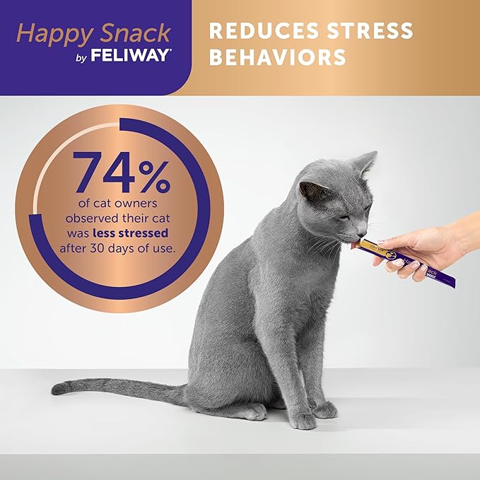 Feliway Happy Snack, Delicious, Lickable, Squeezable Purée Cat Treats for a Daily Calming Routine, Made with Real Chicken, 12 Pack (0.5oz Tubes)