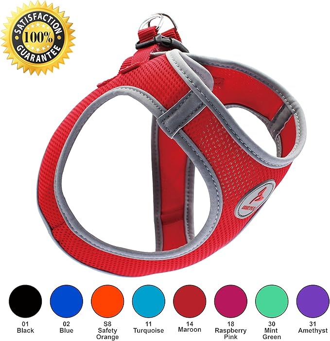 KZA306-01XS Reflective Mesh Dog Harness, No Pull, Quick Fit, Comfortable, Adjustable Pet Vest Harnesses for Walking, Training, Small, Medium Dogs - Black - X-Small