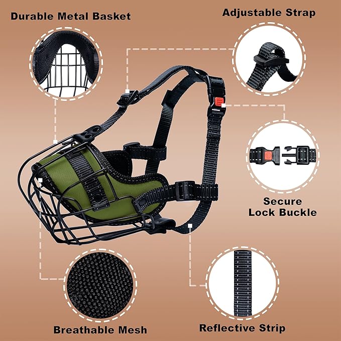 OOPSDOGGY Metal Dog Muzzle for Large Dog, Adjustable Brethable Wire Basket for Rottweiler to Prevent Biting Chewing (Green, Rottweiler)