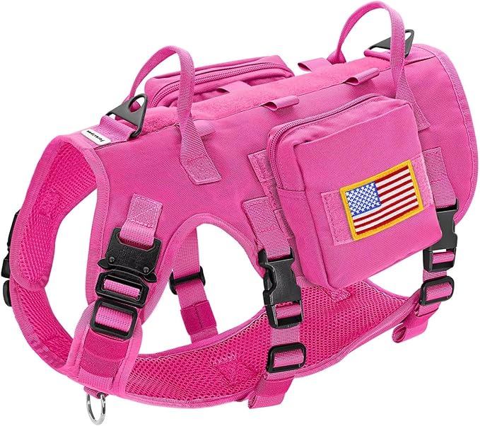 Forestpaw Dog Harness Medium Sized,Tactical Dog Harness with Handle,No Pull Military Style Service Dog Vest with Pockets Adjustable for Medium Large Dogs,Hot Pink,Chest 19.5-41.5"