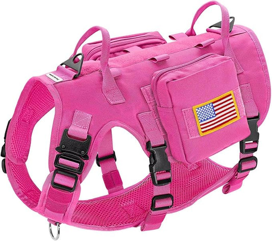 Forestpaw Dog Harness Medium Sized,Tactical Dog Harness with Handle,No Pull Military Style Service Dog Vest with Pockets Adjustable for Medium Large Dogs,Hot Pink,Chest 15.5-25.5"