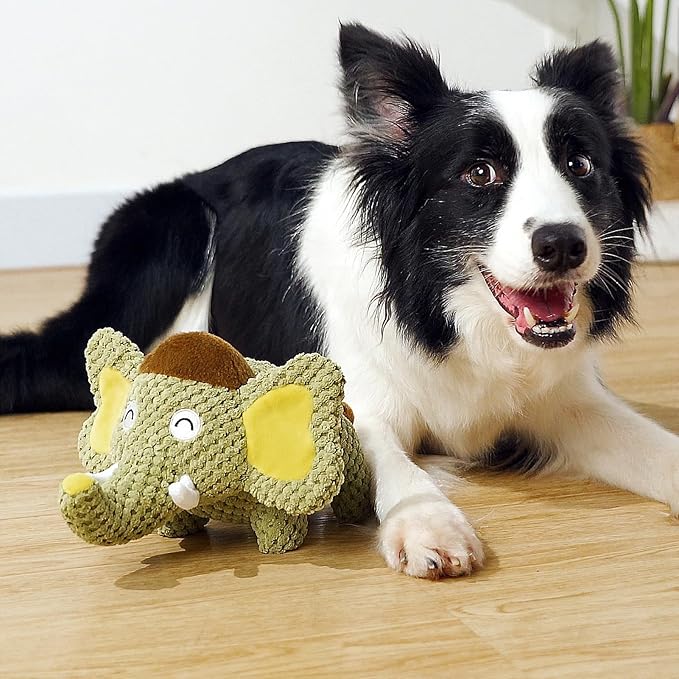 Hollypet Squeaky Plush Stuffed Durable Dog Toys, Cute Puppy Chew Toys for Small, Medium and Large Breed Dogs，Green Elephant