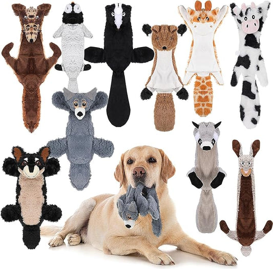 Sratte 10 Pcs Soft Dog Squeaky Toys No Stuffing Crinkle Dog Toy for Aggressive Chewers Durable Plush Teething Puppy Squeak Animals Chew for Small Medium Large Pets, 10 Styles (Classic Style)