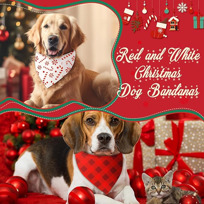 Abbylike 50 Pcs Christmas Dog Bandanas Bulk Xmas Red and White Bandanas for Dogs Triangle Kerchief Bibs Scarf Set for Pet Christmas Costume Photo Props Accessories Pet Shops (31.5 x 21.7 x 21.7)