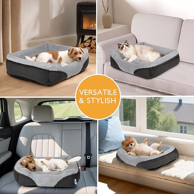 Washable Orthopedic Dog Bed - Soft Calming Pet Cuddler with Anti-Slip Bottom, Durable Plush Puppy Bed for Sleeping and Resting, Small(20"x19"x6")