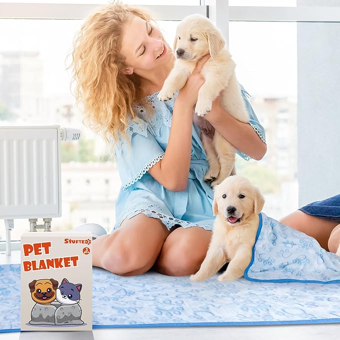 Stuffed Premium Soft Dog Couch Blanket, with Flannel Cute Paw Print, 30 * 70 inches, Cat Blanket Puppy Supplies Dog Products Stuff Essentials, Blue