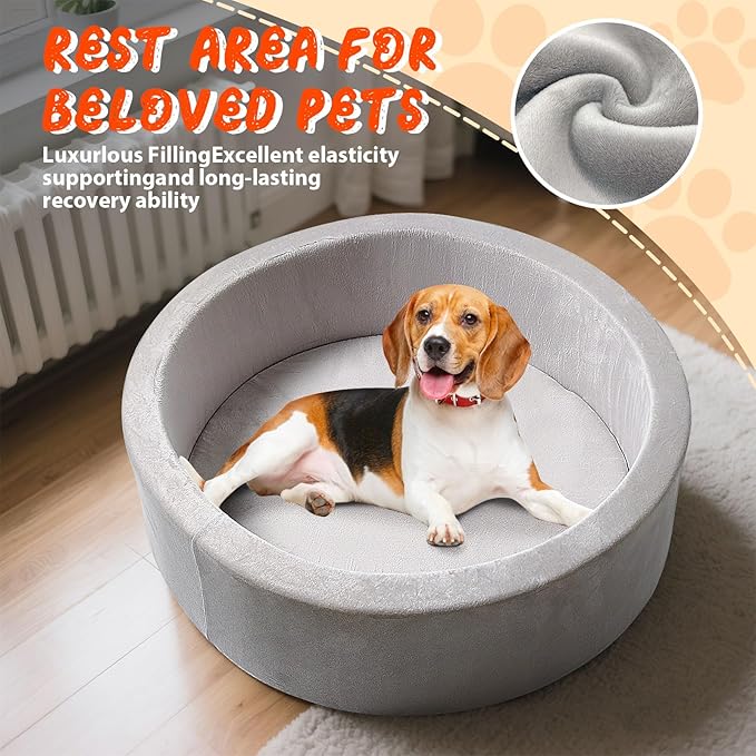 Dog Beds, 27 Inch Round Foam Pet Beds，Suitable for Small Dog & Cat to Sleep in and Play in The Ball Pit，Gray - Ideal for Puppies and Kittens（Balls NOT Included）...
