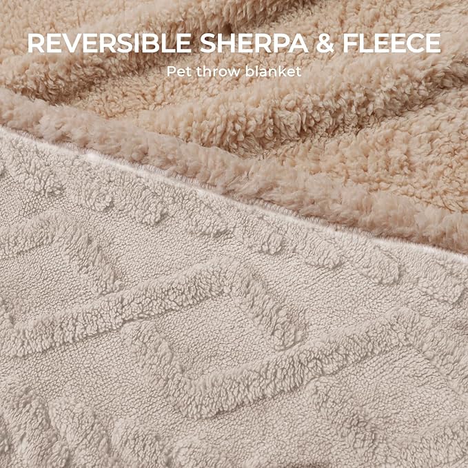Waterproof Pet Blanket, Liquid Pee Proof Dog Blankets for Sofa Bed Couch, Reversible Sherpa Fleece Furniture Protector Cover for Small Medium Large Dogs Cats,Beige-Thicken Large（65" x 57"）