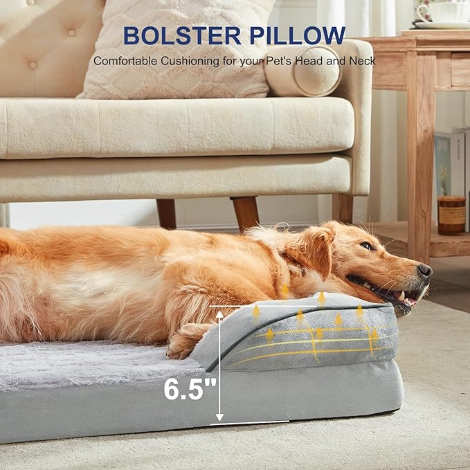 FURTIME Orthopedic Dog Bed for Extra Large Dogs - XL Washable Dog Sofa Bed Large, Supportive Foam Pet Couch Bed with Removable Washable Cover, Waterproof Lining and Nonskid Bottom, Light Grey