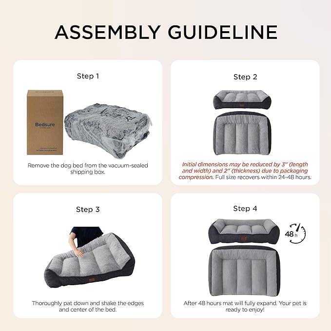 Bedsure Orthopedic Dog Beds Large Sized Dog - Extra Thick Supportive Large Dogs Bed with Waterproof Washable Cover, L Plus Comfort Pet Bed Sofa with Soft Plush Sherpa and Nonskid Bottom, Grey, 38"