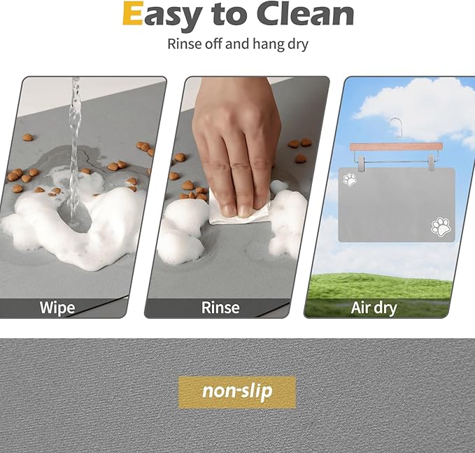 Pet Feeding Mat-Absorbent Dog Mat for Food and Water Bowl-Accessories Pet Supplies-Bowl for Messy Drinkers-No Stains Quick Dry Dog Water Dispenser Mat (16"x24", Light Grey)