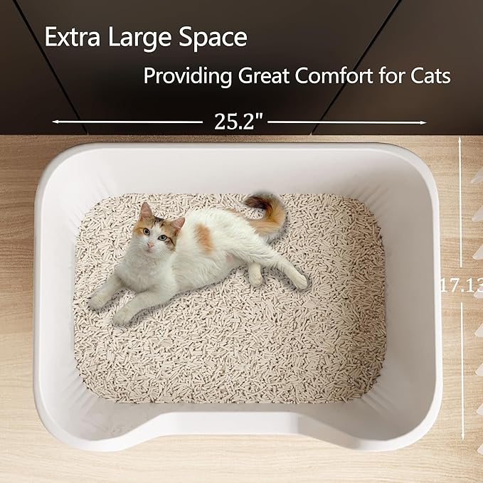 2-Piece Extra Large Litter Box with High Sides for Multi Cats, Jumbo Big Litter Box, Easy Clean&Odor Control, Anti-Splashing&Leak-Proof, Grey