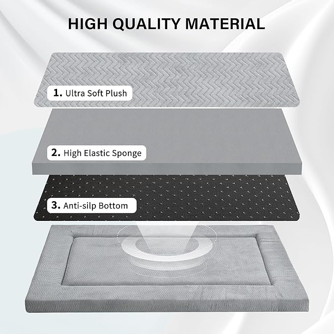 WESTERN HOME Dog Bed for Crate, Large Dog Crate Beds with Soft Wavy Plush Comfortable Anti-Slip Washable Pet Bed Mat for Dogs & Cats, Grey