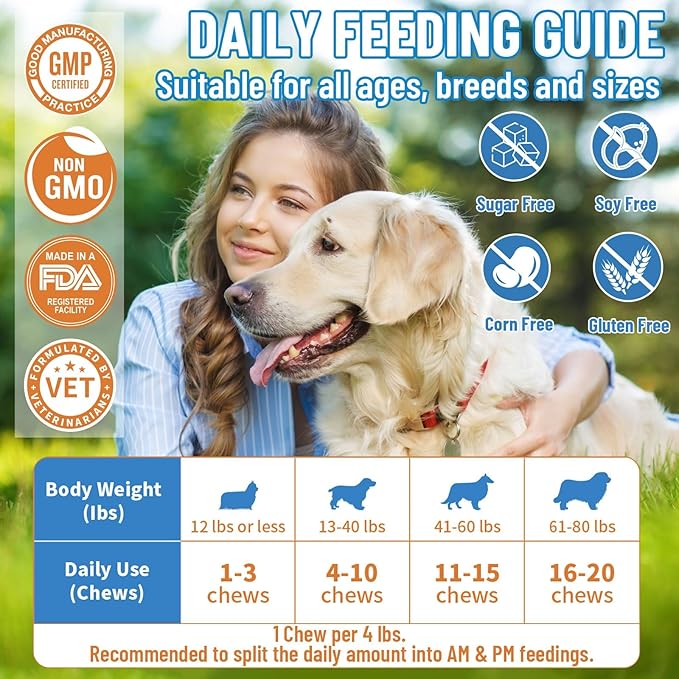 Dog Allergy Relief Chews, Dog Itching Skin Relief, 500 Crunchy Krill Center Seasonal Allergy Anti-Itch Chews, Itchy Ear & Paw Licking, Colostrum, Quercetin & Probiotics for Gut, Immune, Skin & Coat