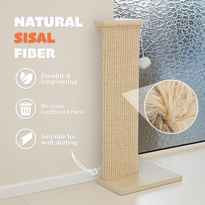 PETKARAY Couch Corner Cat Scratcher, 28'' Corner Scratching Post Cat Wall Scratcher, Sisal Scratch Pad for Sofa, Wall Furniture Protector with Toy Ball
