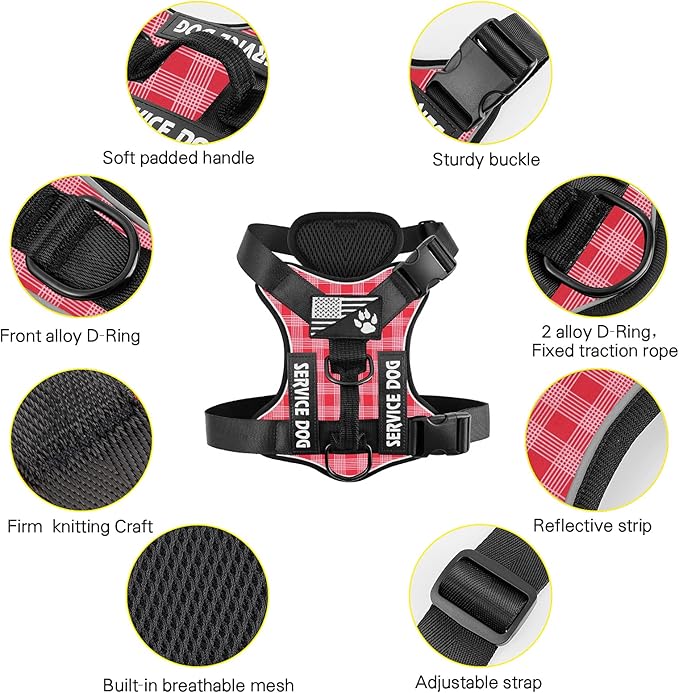 Demigreat Service Dog Harness, Reflective Dog Vest Harness with 5 PCS Patches, Adjustable Soft Oxford Pet Harness, Inner Layer Mesh, Easy to Control for Dogs
