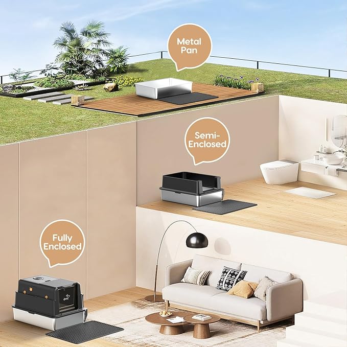 L8 Ultra-XXXL Stainless Steel Litter Box with Smart Odor Control System, 28"L x 20.5"W x 17.4"H Large Cat Litter Box with Lid for Big Cats, High Sided Enclosure with Scoop & Mat, Anti-Leakage-Black