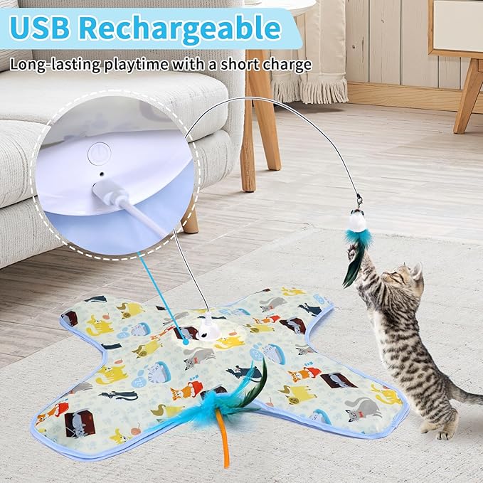 3 in 1 Interactive Kitten Toys for Indoor Cats with Moving Feather,Interesting Cat Toy for Exercise and Play,Hide and Seek Concealed Moving Feather Wand,Cat Enrichment Toys for Bored Indoor Adult Cats