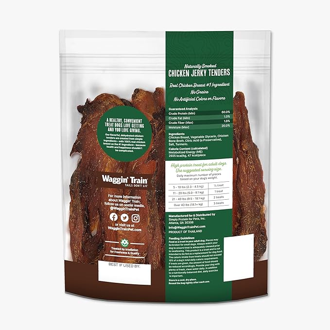 Waggin' Train Smoked Chicken Jerky Tenders with Turmeric and Bone Broth for Dogs - 12 oz. Pouch - Grain Free, High Protein, Limited Ingredient Dog Treat