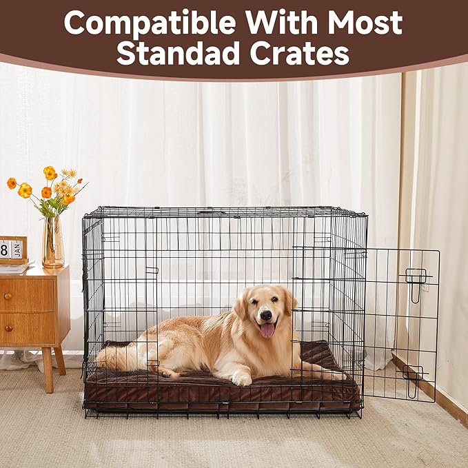 OhGeni Orthopedic Waterproof & Machine Washable Dog Bed for Large Pets, Suitable for Crates, Cat Mat with 25D Egg Crate Foam, Non-Slip Bottom & Removable Cover, 41 Inches(Brown)