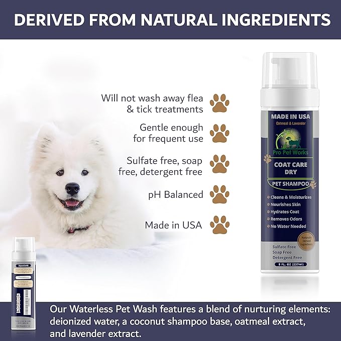 5 in 1 Waterless Dry Dog Shampoo Oatmeal Lavender-8oz No Rinse Dog Foaming Spray to Cleanse, Hydrate & Neutralize Odor - Soap-Free Moisturizer-Dandruff Itchy Dry Sensitive Skin-Grooming