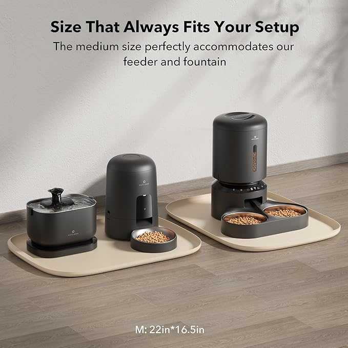 PETLIBRO Cat Food Mat Safety Silicone Dog Food Mat for Feeder Fountain Waterproof Dog Bowl Mats Raised Edge Spill Protection Floor, Cove Feeding Pet Mat(for PLAF109 PLAF301), 22''x16.5''