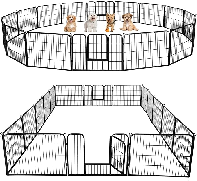 Yaheetech Dog Playpen Outdoor, 24 inch 16 Panels Dog Pen Indoor Heavy Duty Puppy Exercise Pen Metal Pet Fence for RV Camping/Yard/Garden